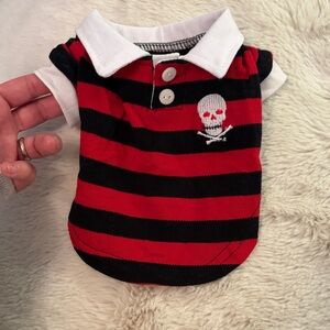 Striped Red and Black Dog Polo with Skull Design
